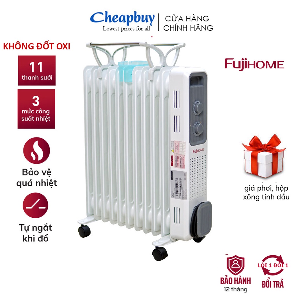 Máy sưởi dầu không đốt oxi CN Nhật Bản Nhập Khẩu Fujihome tự ngắt an toàn - Chính hãng bảo hành 1 năm