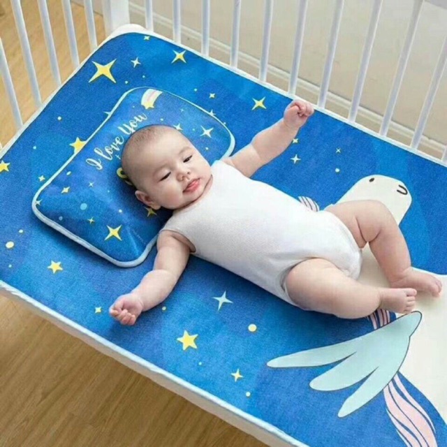Chiếu lụa điều hoà kèm gối cho bé