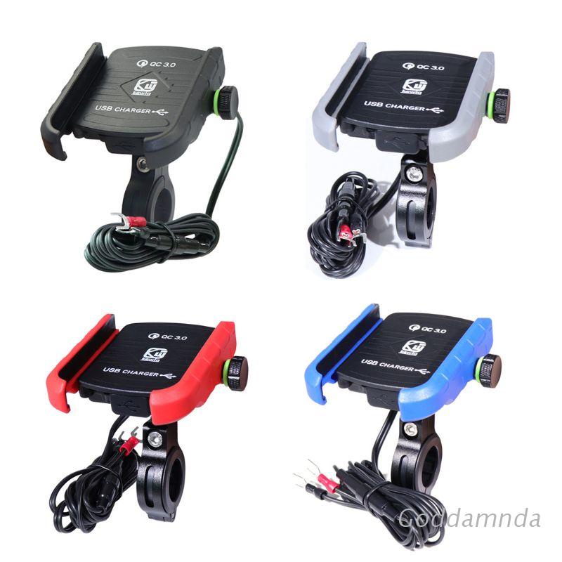 Giá Đỡ Điện Thoại Gắn Tay Lái Xe Máy Chống Nước Xoay 360 Độ Kèm Cổng Sạc QC 3.0 USB
