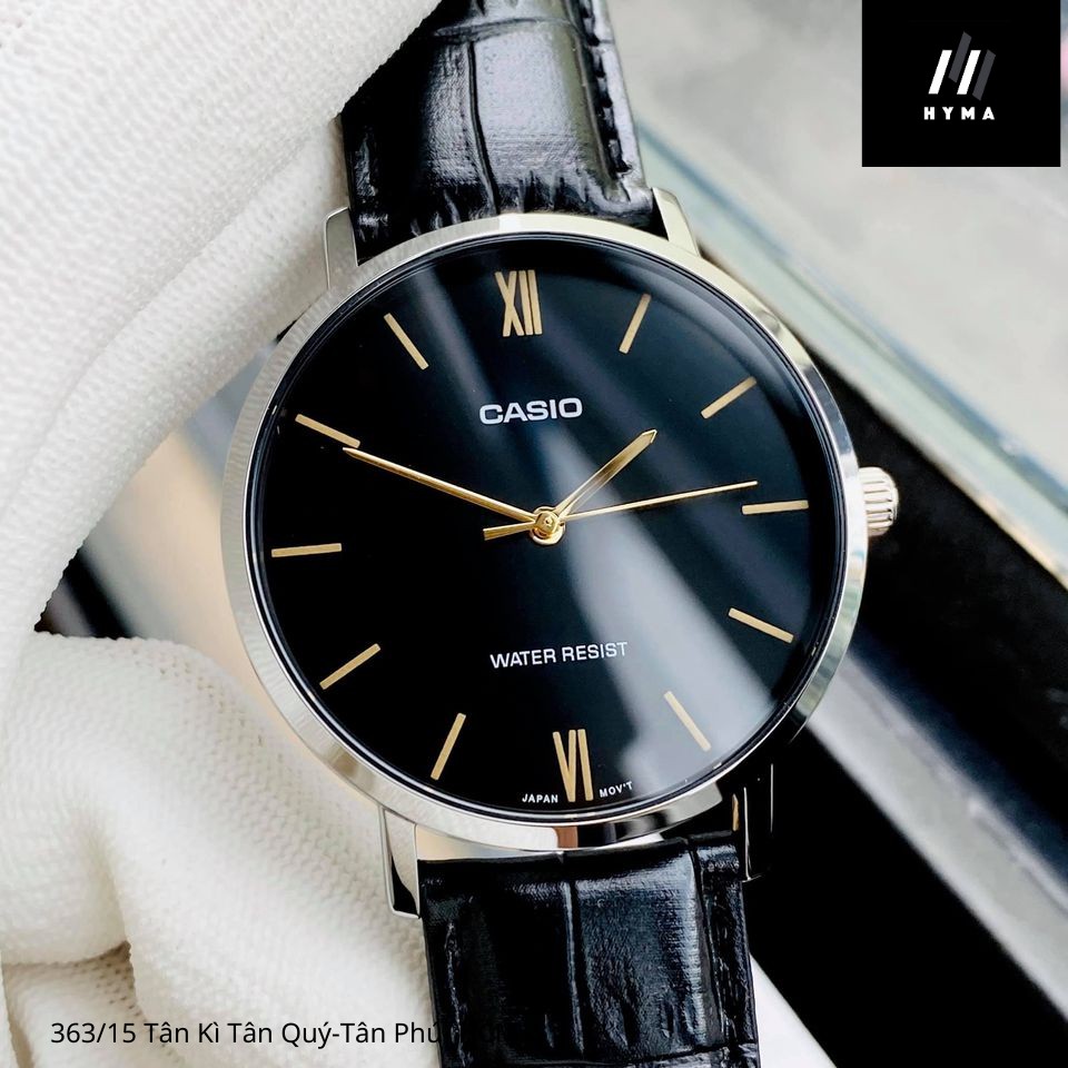 Đồng hồ nam nữ dây da Casio VT01L Mặt đen chống nước 3ATM Bảo hành 1 năm Hyma watch | BigBuy360 - bigbuy360.vn