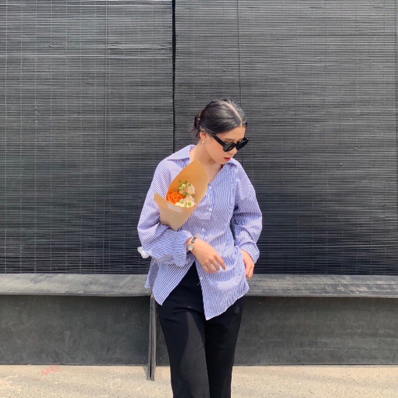 Áo Sơ Mi Linen Nữ Sọc Tay Dài HQ2135 - Madeline Shirt | Lana Official