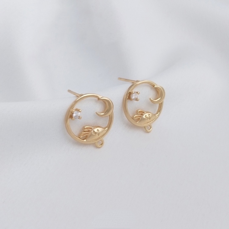 Bông Tai Mạ Vàng 14K Đính Đá Zircon Hình Thỏ / Mặt Trăng Nhiều Màu Sắc diy
