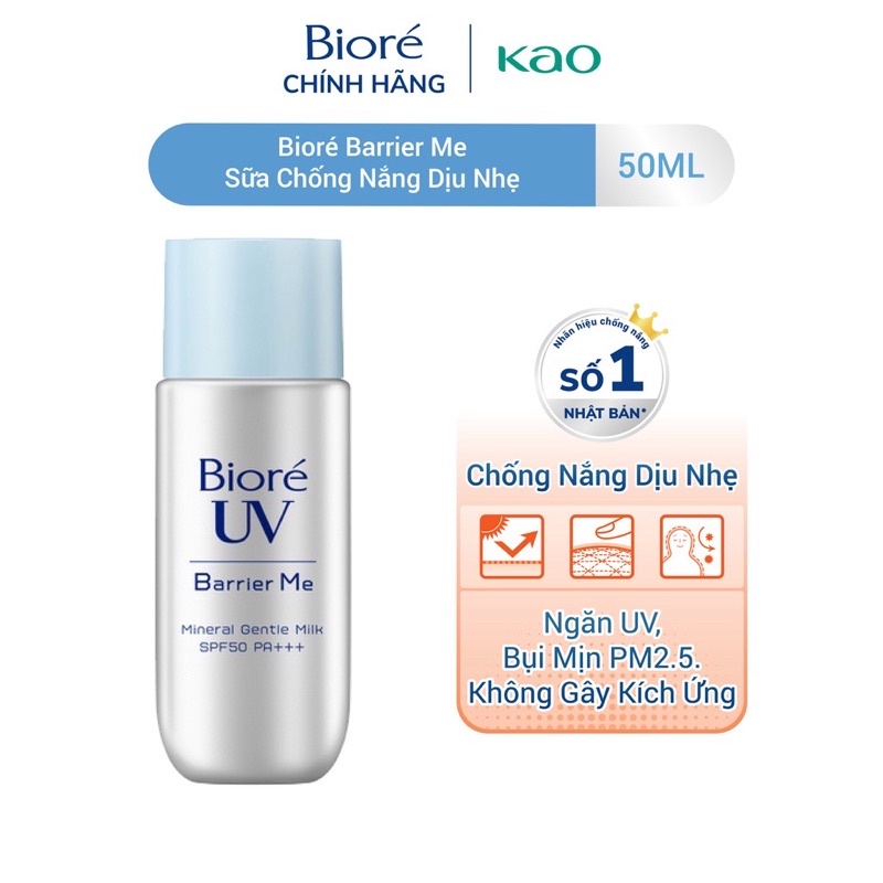 kem chống nắng Bioreq - BarrierMe  spf 50PA+++ chai màu xám 50ml hàng chính hãng Nhật bản  chiết xuất  vật lý dịu nhẹ