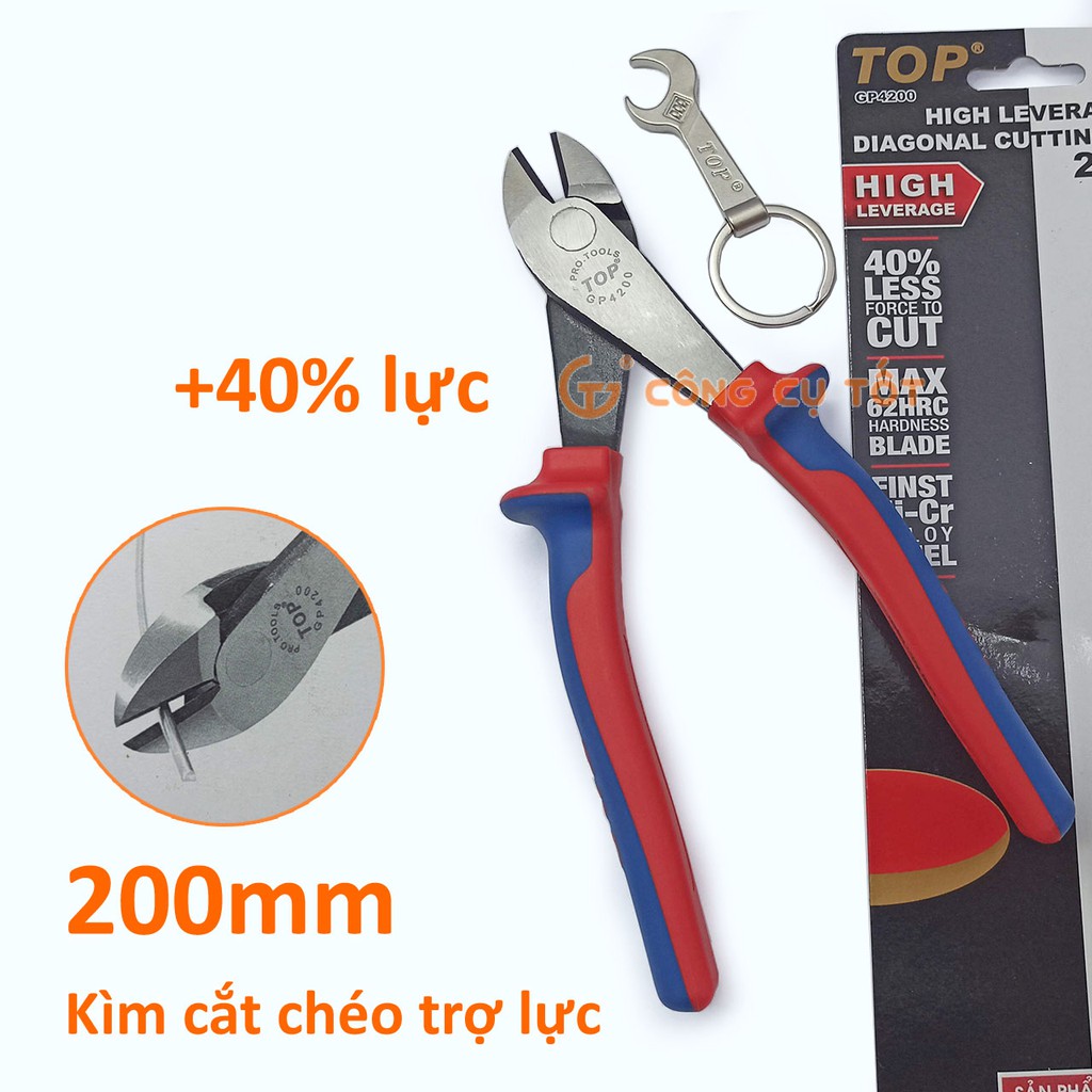 Kìm cắt chéo cao cấp TopGold 200mm trợ lực bằng trục lệch sát lưỡi làm giảm 40% lực cắt