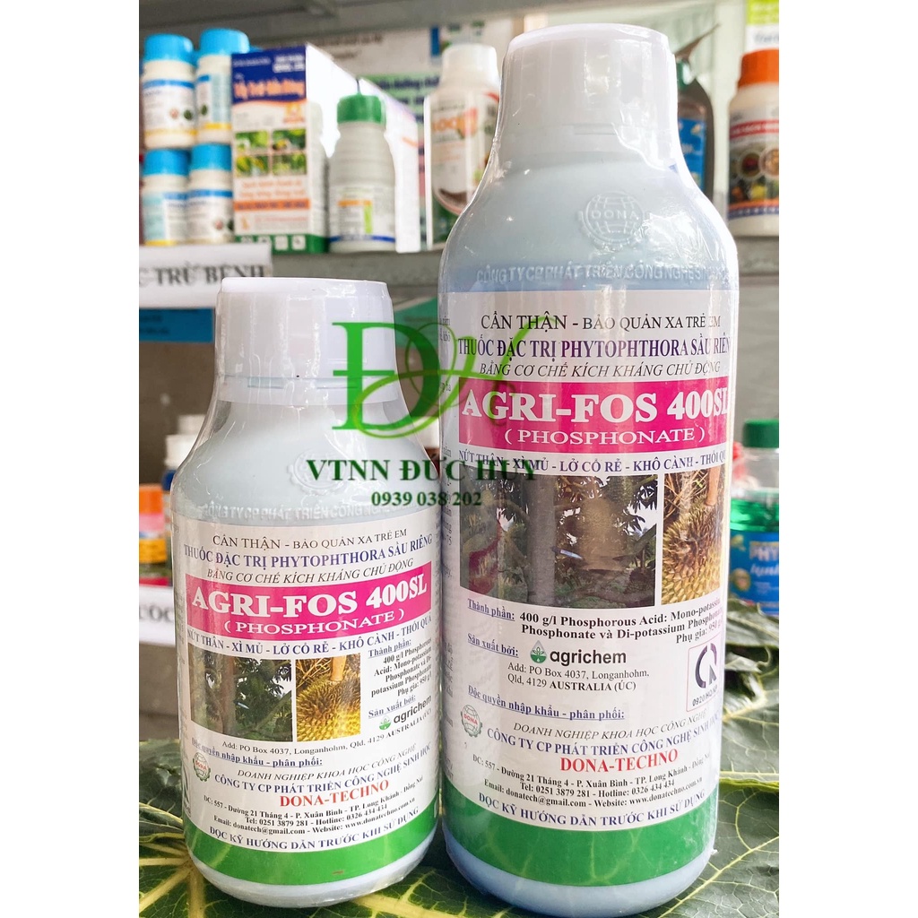 AGRI-FOS 400 chai 960ml - DONA –TECHNO nấm Phythophthora cho cây sầu riêng, cây cao su, cây lúa