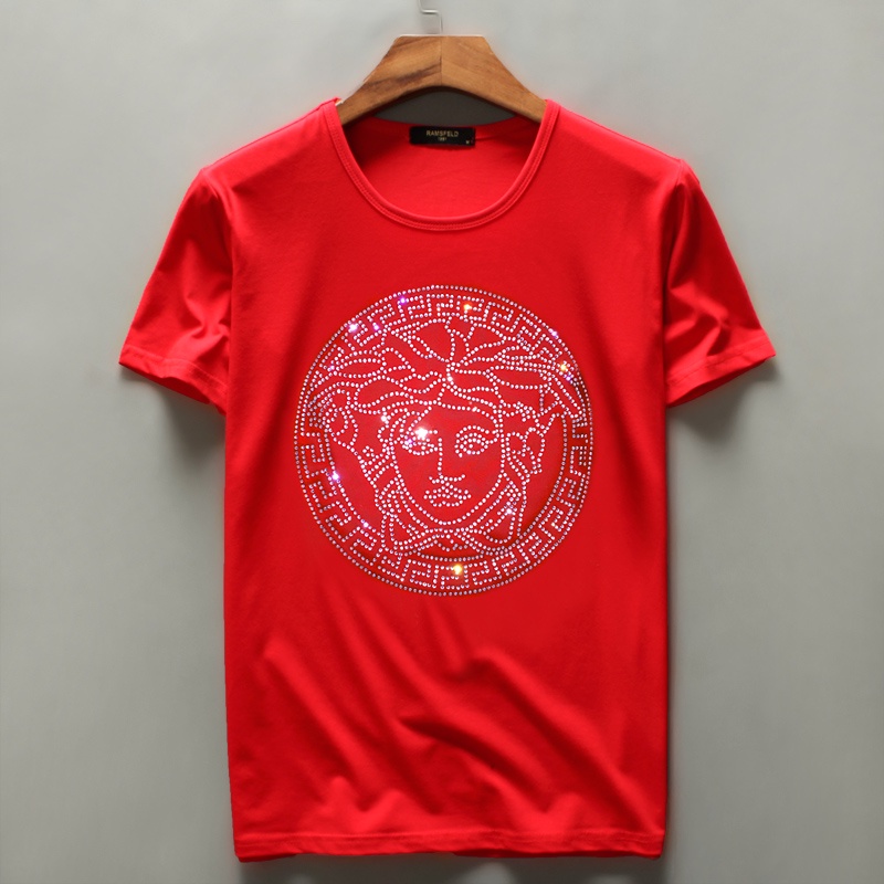 Áo Thun Cotton Lụa Lạnh Versace Tay Lỡ Đính Đá Phong Cách Đường Phố Thời Trang Mùa Hè Cho Nam