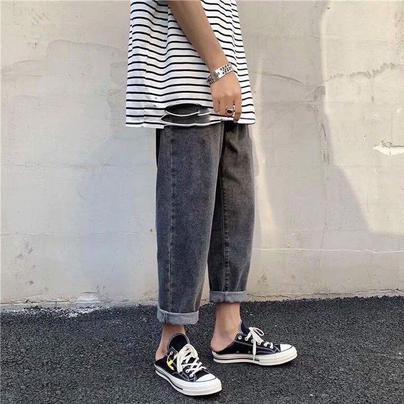 Quần Jean Nam Baggy Xám Trơn Dáng Đứng Cạp Cao Ống Rộng Suông Chất Vải Đẹp Không Bai Gião Không Xù Lông Co Giãn Nhẹ