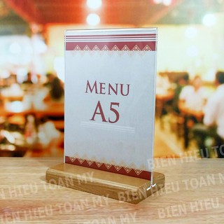 kệ Mica  A5 - menu mica A5 - đế gỗ