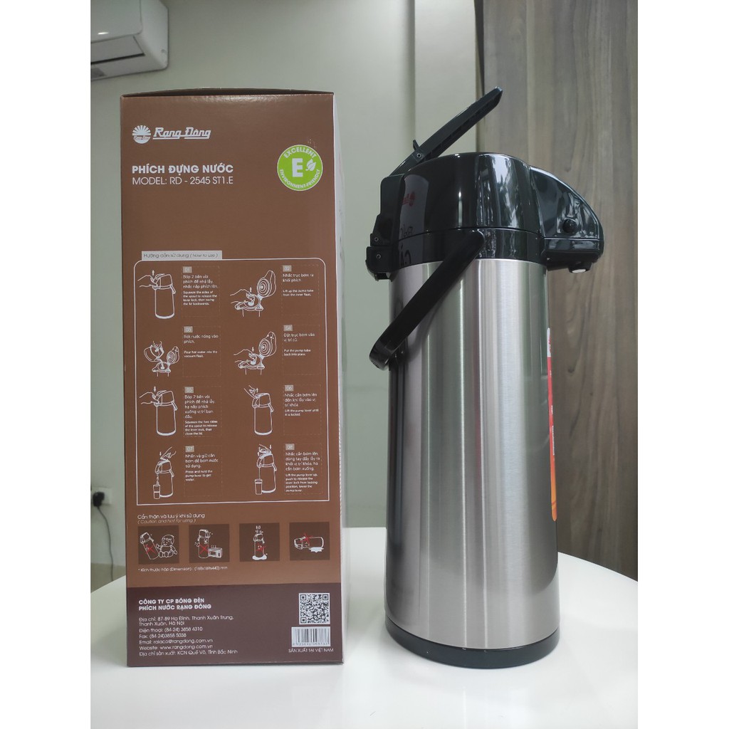 Phích giữ nhiệt Rạng Đông Model: RD 2545 ST1.E 2.5 Lít Vỏ INOX CAO CẤP