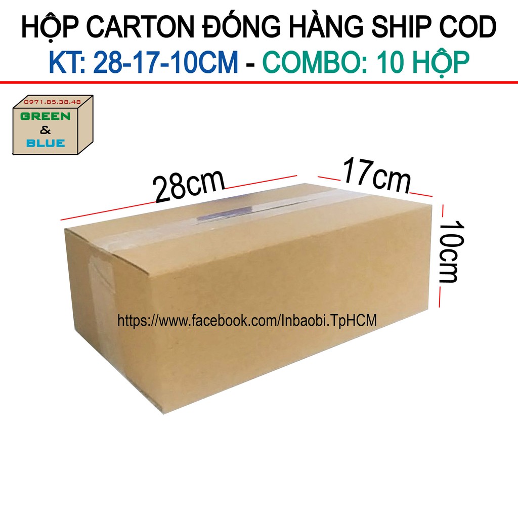 10 Hộp 28x17x10 cm, Hộp Carton 3 lớp đóng hàng chuẩn Ship COD (Green &amp; Blue Box, Thùng giấy - Hộp giấy giá rẻ)