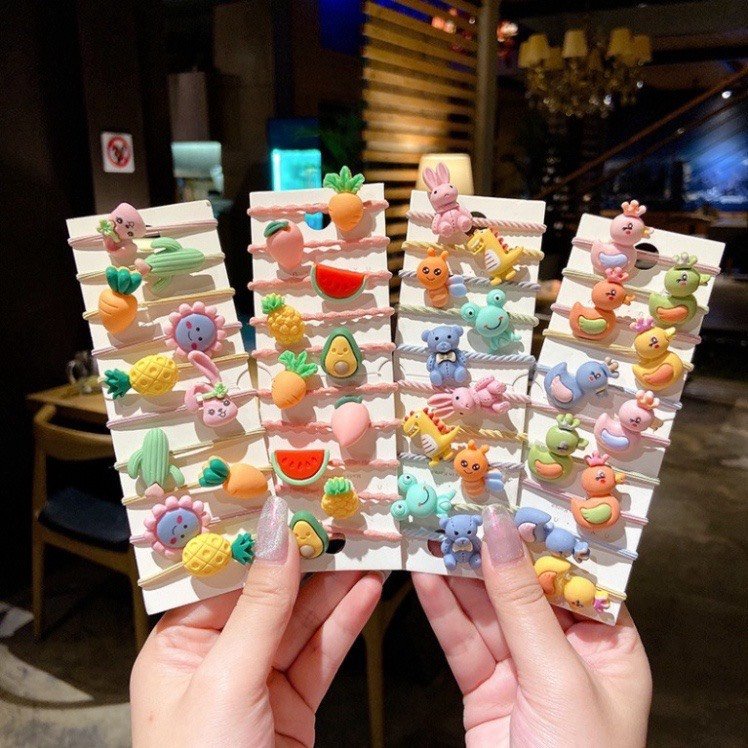 Set 2 dây thun buộc tóc cho bé gái họa tiết hoạt hình trái cây phong cách Hàn Quốc xinh yêu