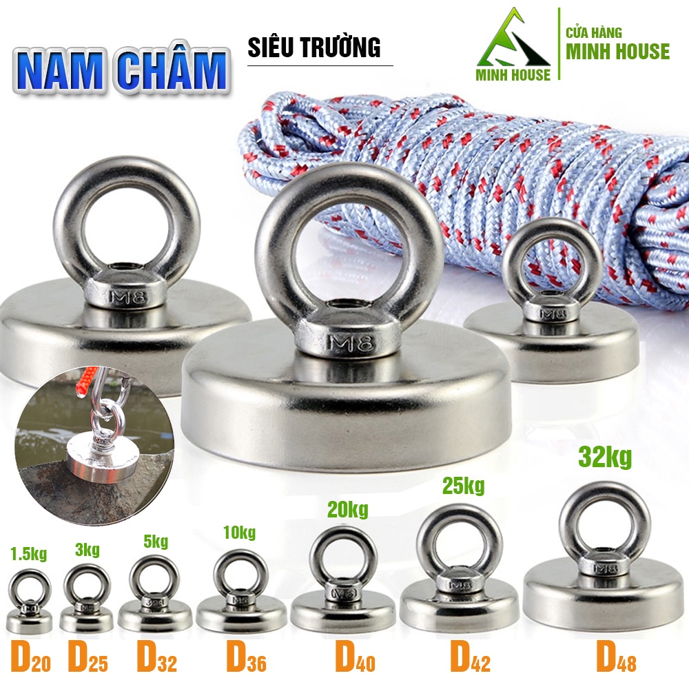 Nam châm siêu trường, siêu mạnh trục vớt đồ vật, nâng vật nặng, treo đồ Minh House