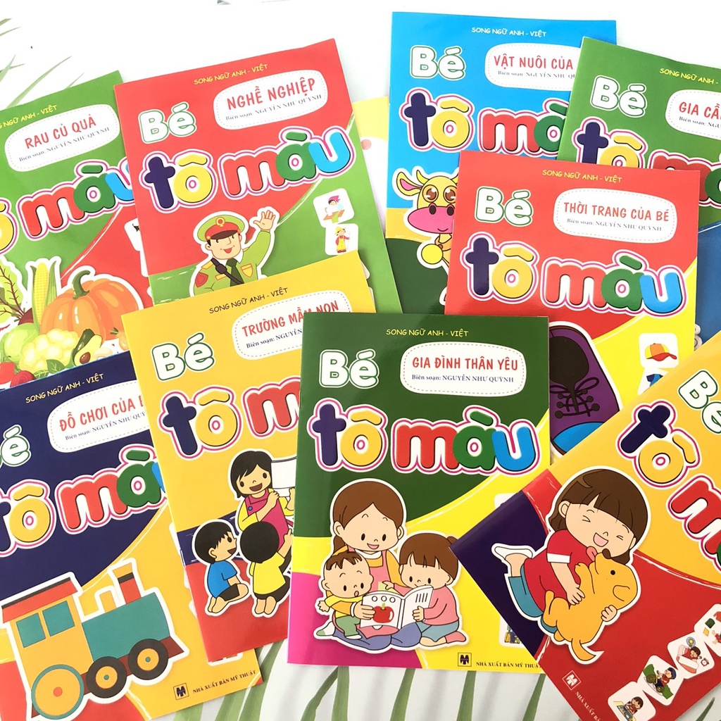 (Set 3 đến 9 quyển) Tập tô 7 chủ đề,cho bé thỏa sức sáng tạo, từ vui chơi đến học tập- Song ngữ Anh Việt