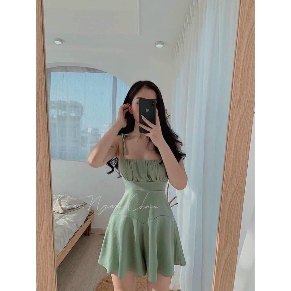 Đầm Nữ Xòe Hai Dây Xếp Ly sexy (Có Mút Ngực)