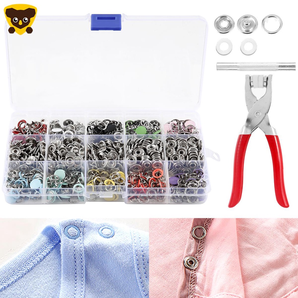 Bộ 200 Đinh Tán 10 Màu Bằng Kim Loại Và Cứng Kèm Kìm Áp Suất C5936