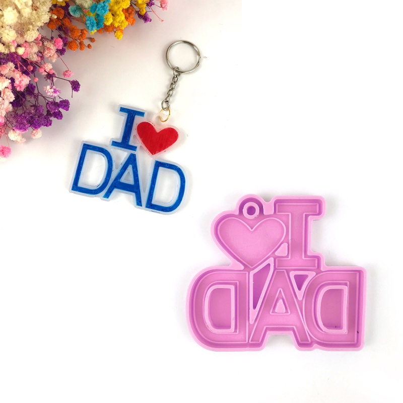Khuôn Silicone Làm Móc Khóa Hình Chữ I Love Mom Dad DIY