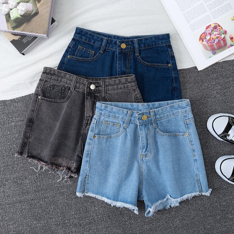 SUXI Quần Short Jeans Lưng Cao Ống Rộng Thời Trang Cho Nữ