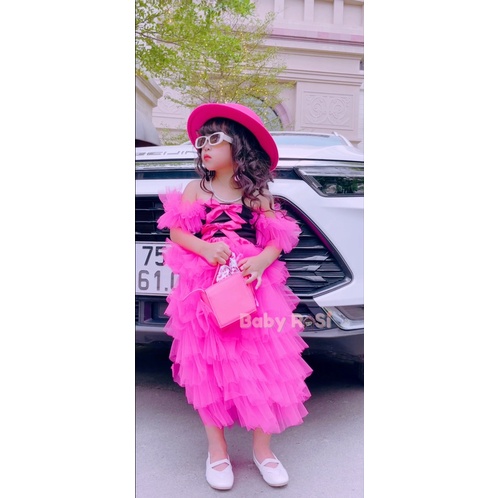 Áo trễ vai tutu phối nơ cho bé