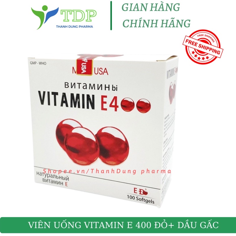 Viên uống đẹp da vitamin E400 e đỏ, aloe vera 500mg, bổ sung vitamin cho da sáng bóng mịn màng- hộp 100 viên