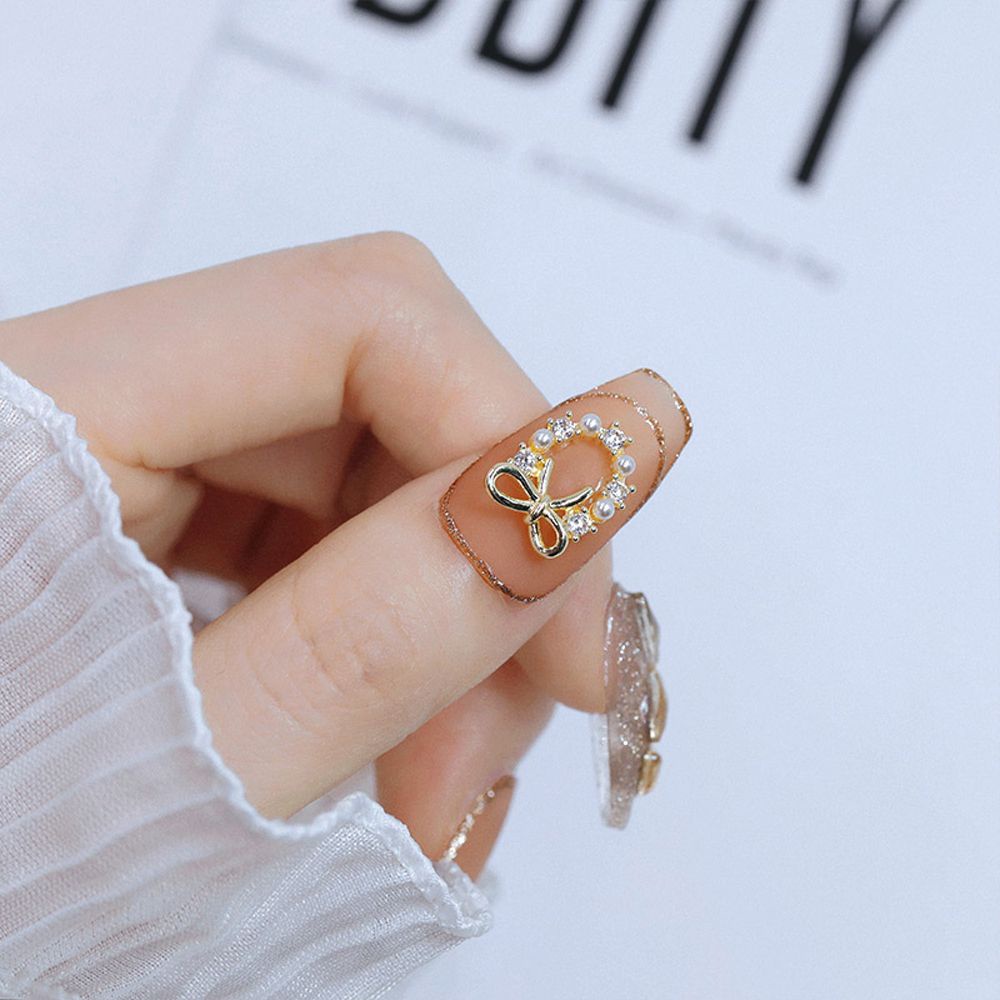 [Hàng mới về] Phụ kiện trang trí móng tay hình vòng hoa thắt nơ ngọc trai giả 3d Diy