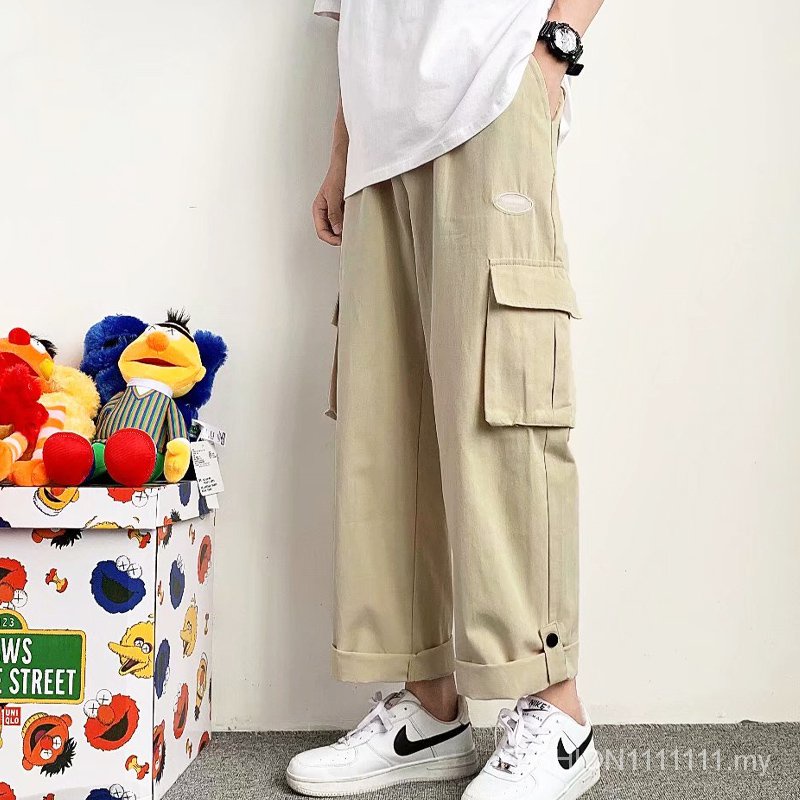 Quần ống rộng Có Túi Màu Trơn Phong Cách Hip Hop Thời Trang Mùa Hè Cho Nam