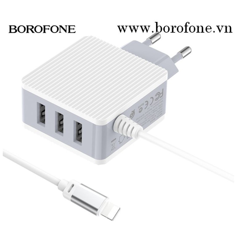 Cục cốc Sạc nhanh Borofone BA42A Iphone Lightning 4 cổng USB - Bảo hành toàn quốc