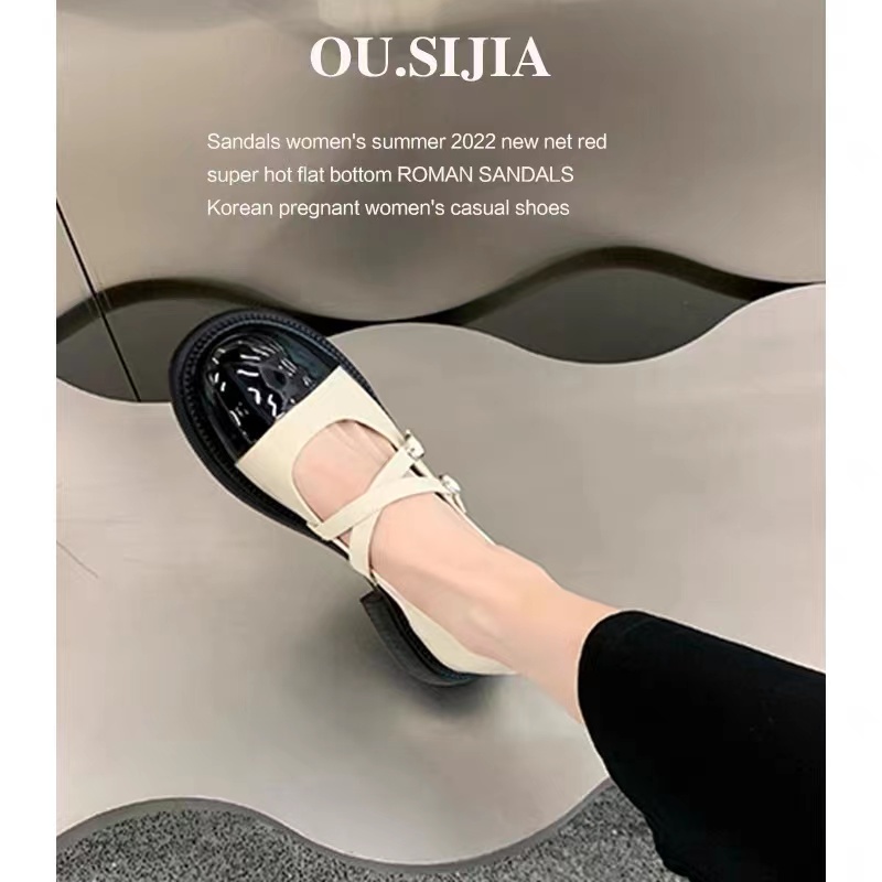 Giày Da Đế Dày Phối Màu Phong Cách Pháp Thời Trang Mùa Hè 2022 Cho Nữ