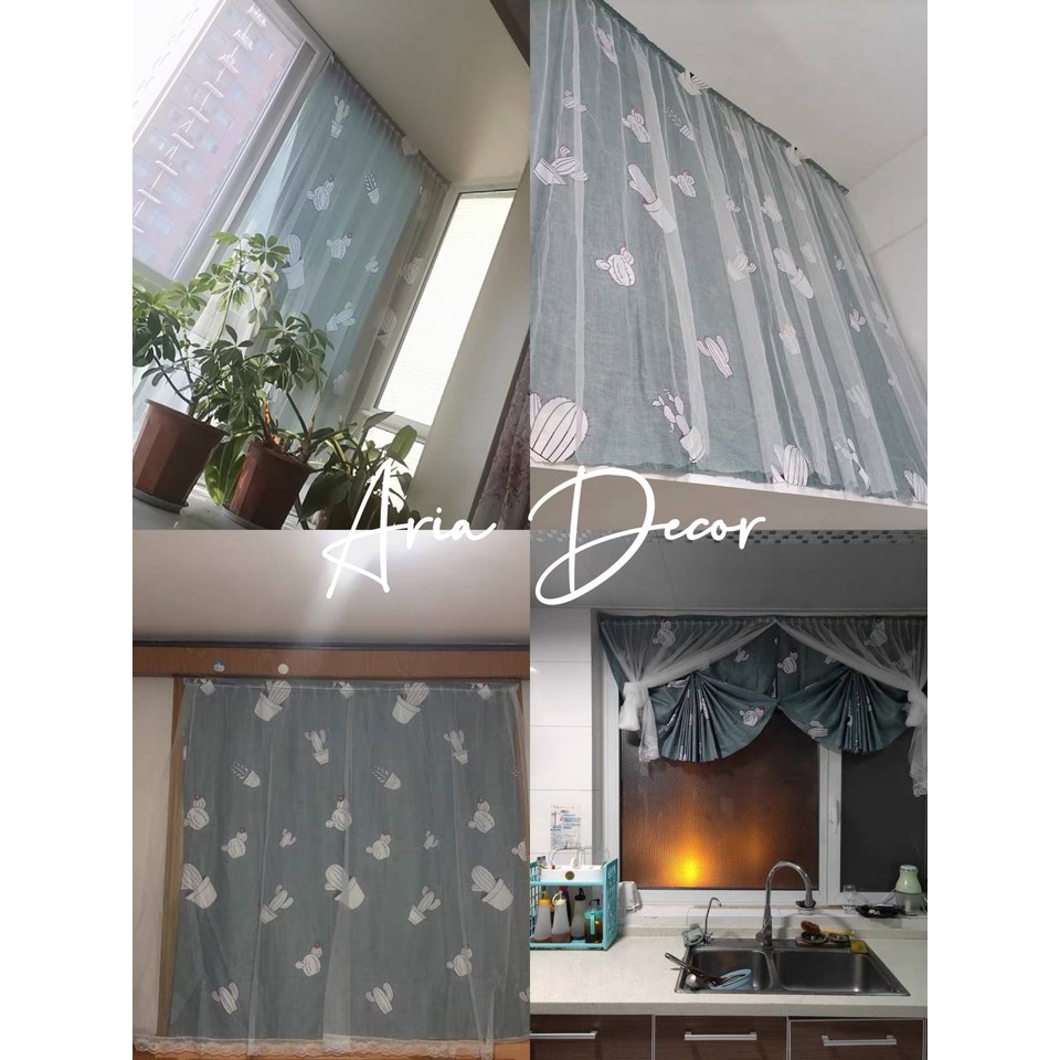 [Video thật + Quà Tặng] Rèm cửa dán tường ARIA DECOR họa tiết xanh xương rồng HOT nhất 2022 chống nắng