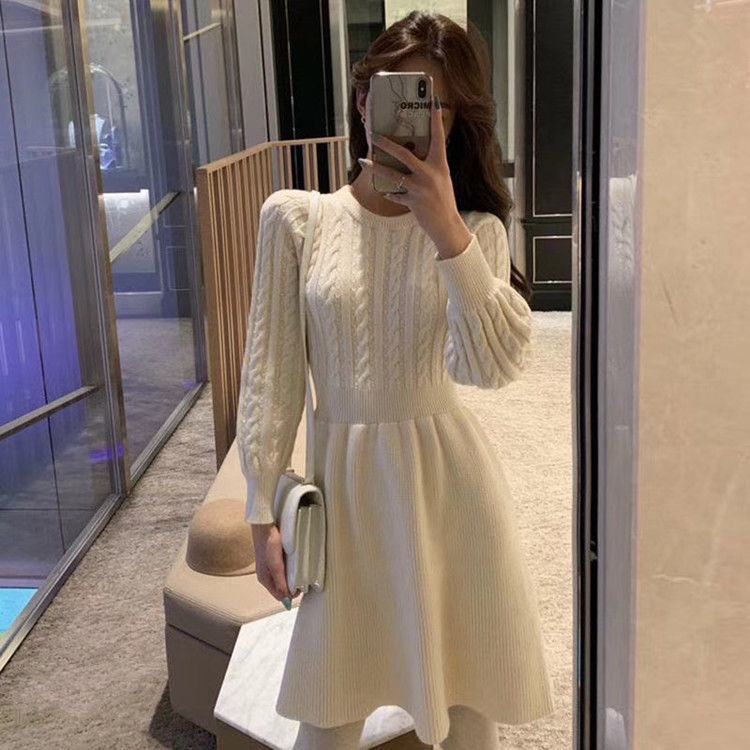 Đầm Dệt Kim Tay Dài Thời Trang Hàn Quốc 198526 Đầm Len Dáng Chữ a Màu Sắc Thời Trang Mùa Thu Cho Nữ