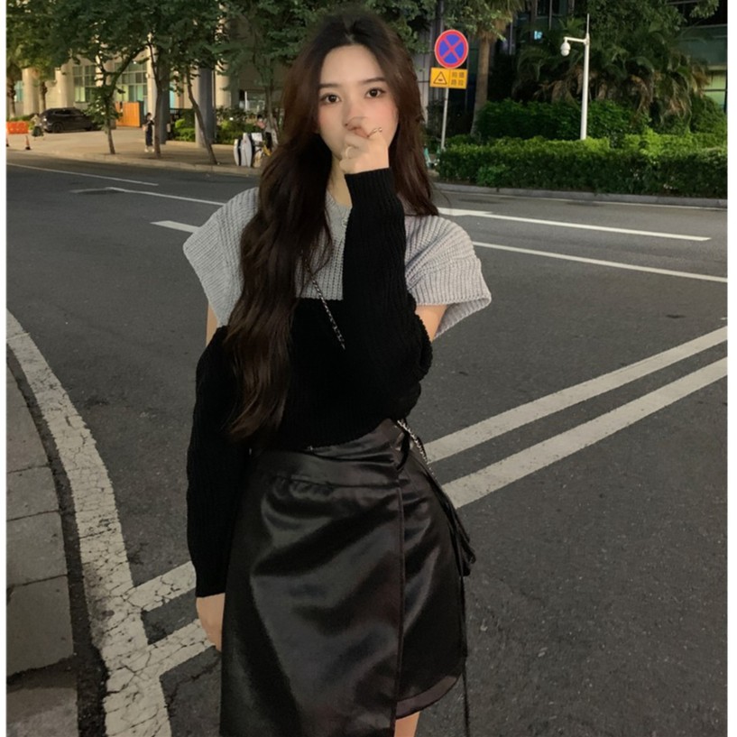 Áo Sweater Dáng Ngắn Hở Vai Kiểu Retro Hồng Kông Thời Trang Dễ Phối Đồ