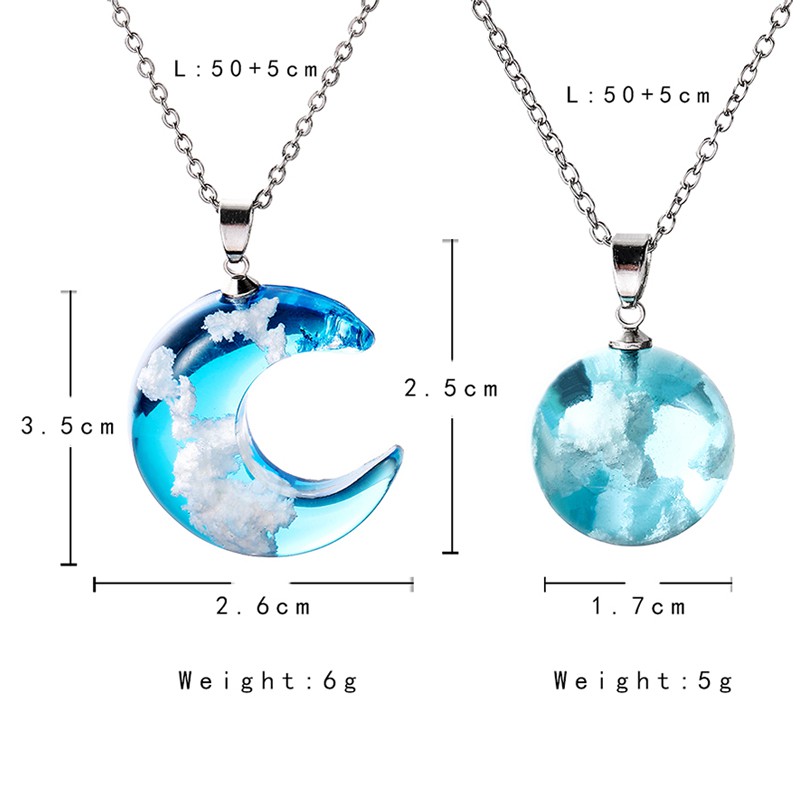 Vòng cổ mặt cầu hình đám mây/bầu trời/mặt trăng chất liệu nhựa resin thời trang