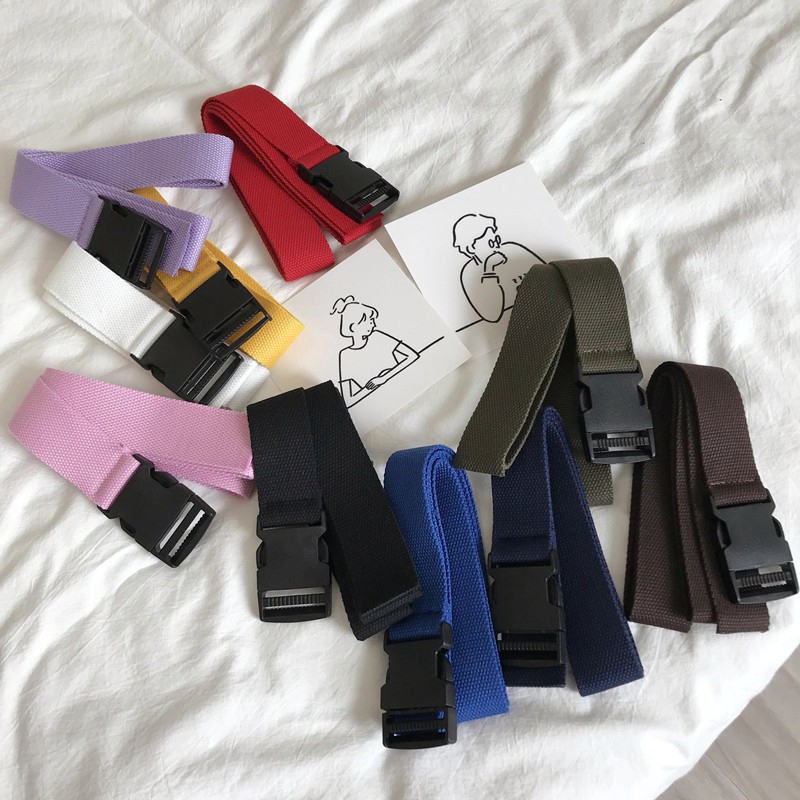 Thắt lưng vải dù màu trơn phối khóa cài bằng nhựa thời trang cá tính 13520 cho nam và nữ
