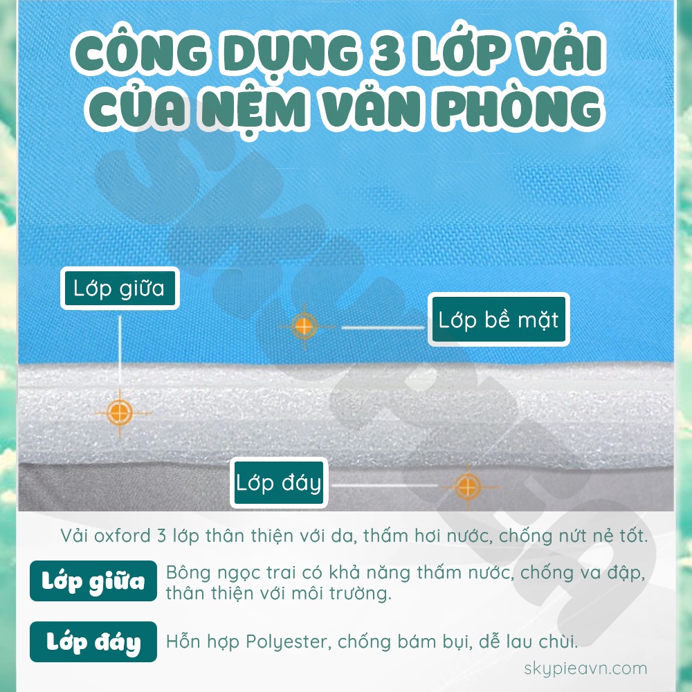 Đệm gấp văn phòng SKYPIEA - Chất liệu bông ngọc trai - Màu xanh, xám dày 1,5cm