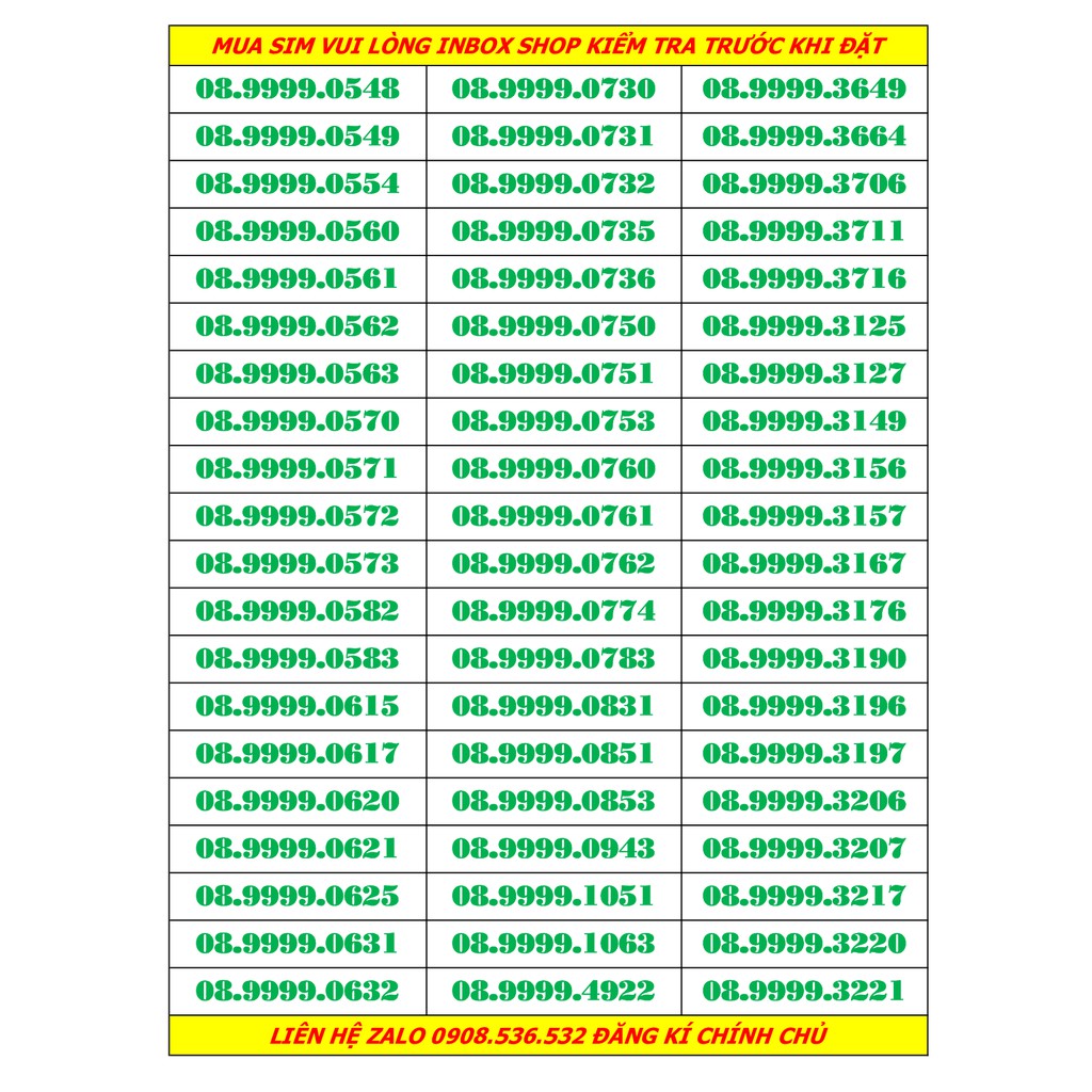 Sim tứ quý 9999 giữa  mobifone