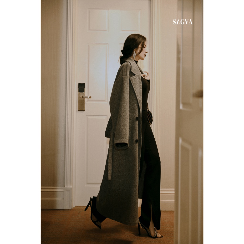 Áo khoác dạ dáng dài,Mangto 2 lớp form dài, SAGVA PANSY OVERCOAT