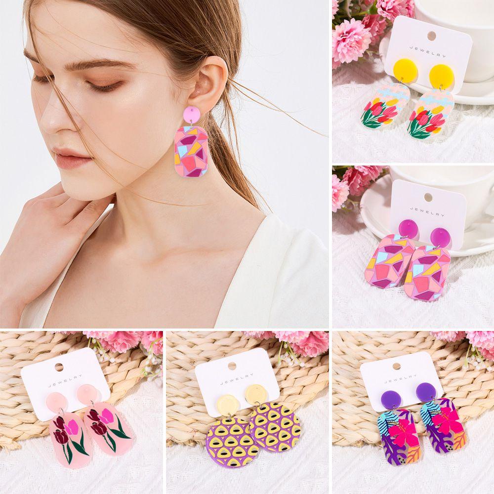 Bông Tai Dáng Dài Hình Hoa Bằng Acrylic Thanh Lịch