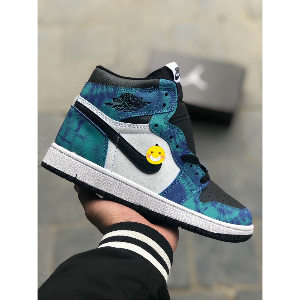 Giày Sneaker, Giày Thể Thao JD1 Xanh Loang Cổ Cao Nam Nữ