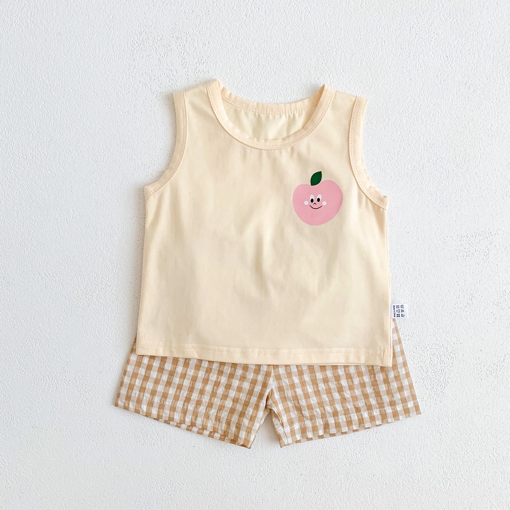 Set Đồ Mùa Hè 2 Món Gồm Áo Sát Nách Kẻ Sọc + Quần Ngắn In Họa Tiết Hoạt Hình Cho Bé 0-3