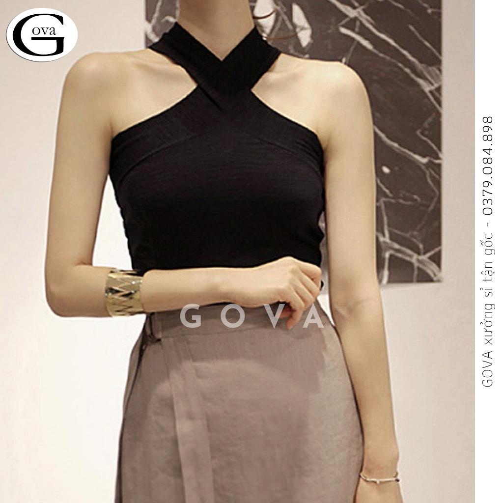 Áo Croptop HAI DÂY ĐẮP CHÉO BẢN TỎ Thun Gân Kiểu Sexy Nữ, Áo Thun Ôm Body Đẹp GOVA