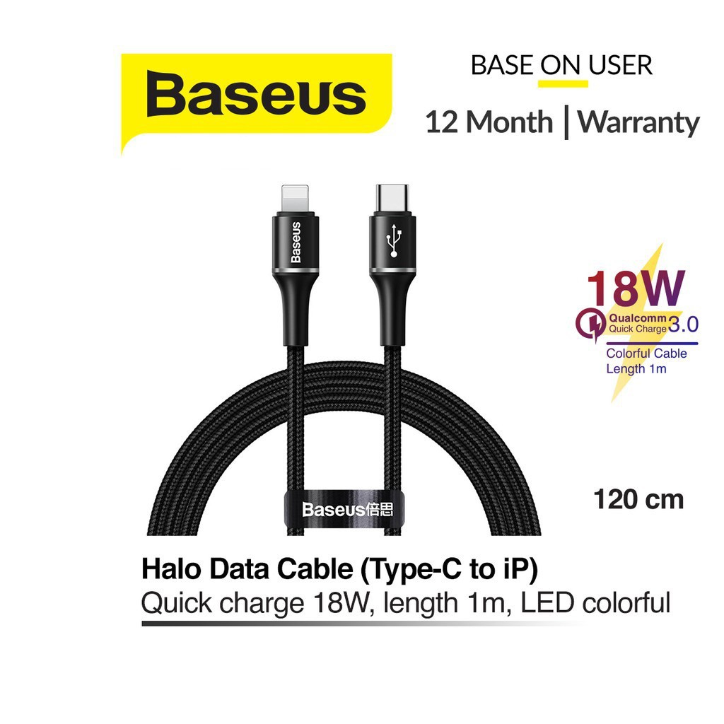 CÁP SẠC NHANH, TRUYỀN DỮ LIỆU BASEUS HALO ĐÈN LED BÁO - Hàng Chính Hãng