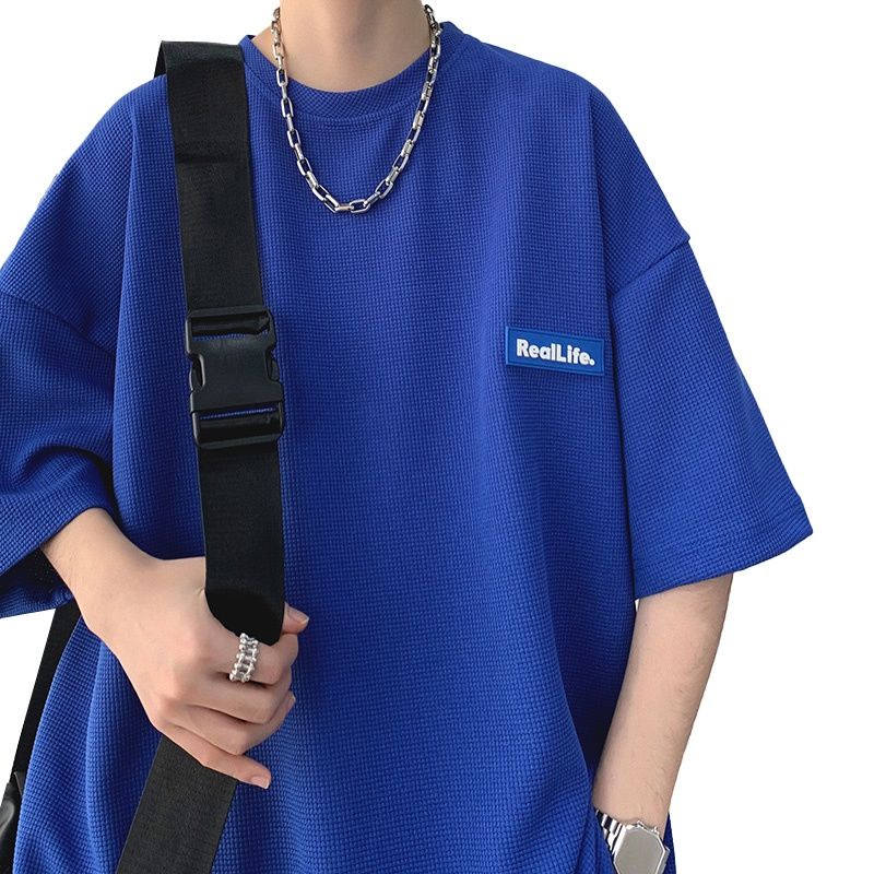 Áo Thun Tay Ngắn Dáng Rộng In Chữ Klein Màu Xanh Dương Phong Cách Hồng Kông Thời Trang Mùa Hè Dễ Phối Đồ Cho Nam