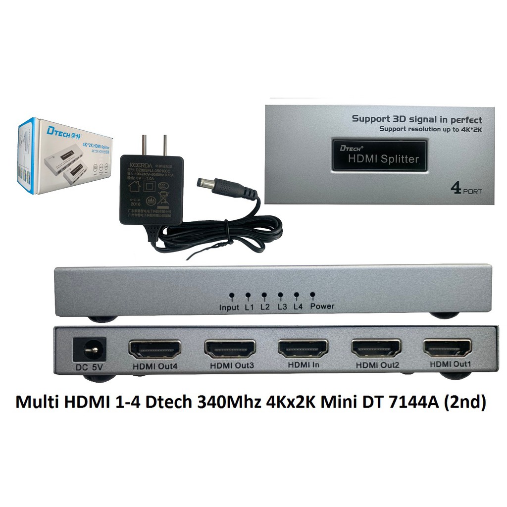 BỘ CHIA HDMI 4Kx2K TỪ 1 MÁY TÍNH RA NHIỀU MÀN HÌNH DTECH 340MHZ MINI 2ND,RA 2 MÀN HÌNH DT 7142A , RA 4 MÀN HÌNH DT 7144A