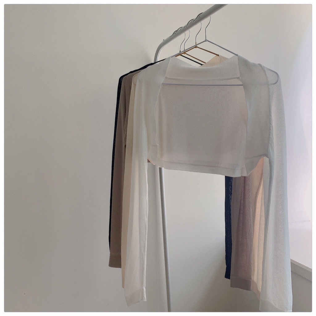 [F &amp; X] Áo Khoác Cardigan Ngắn Bằng Lụa Lạnh Mỏng Phong Cách Pháp Mùa Hè
