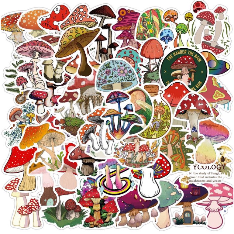 Sticker NẤM ĐẦY MÀU SẮC nhựa PVC không thấm nước, dán nón bảo hiểm, laptop, điện thoại, Vali, xe, Cực COOL #254