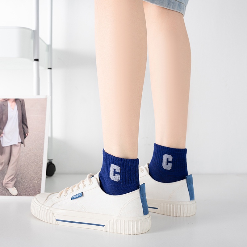 Vớ Cổ Thấp In Chữ Màu Xanh Dương Và Trắng Thời Trang Cho Nữ