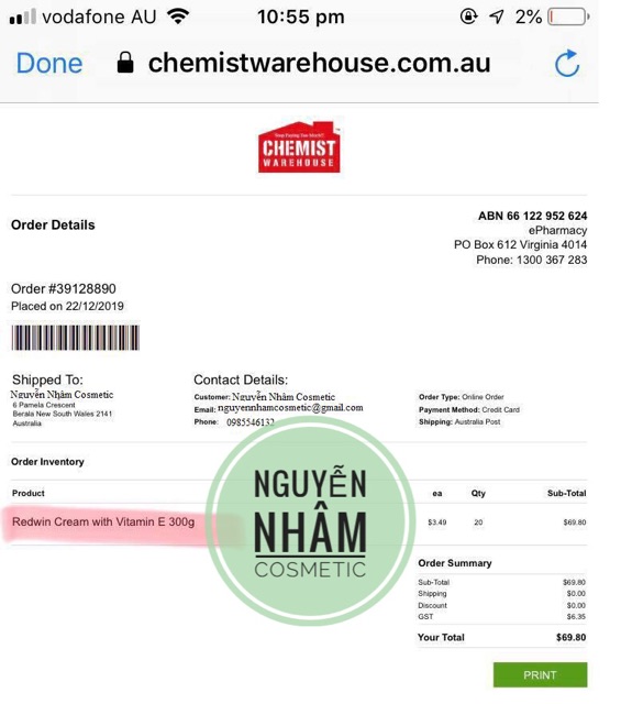 Kem Dưỡng Da REDWIN VITAMIN E Cream 300g  ÚC