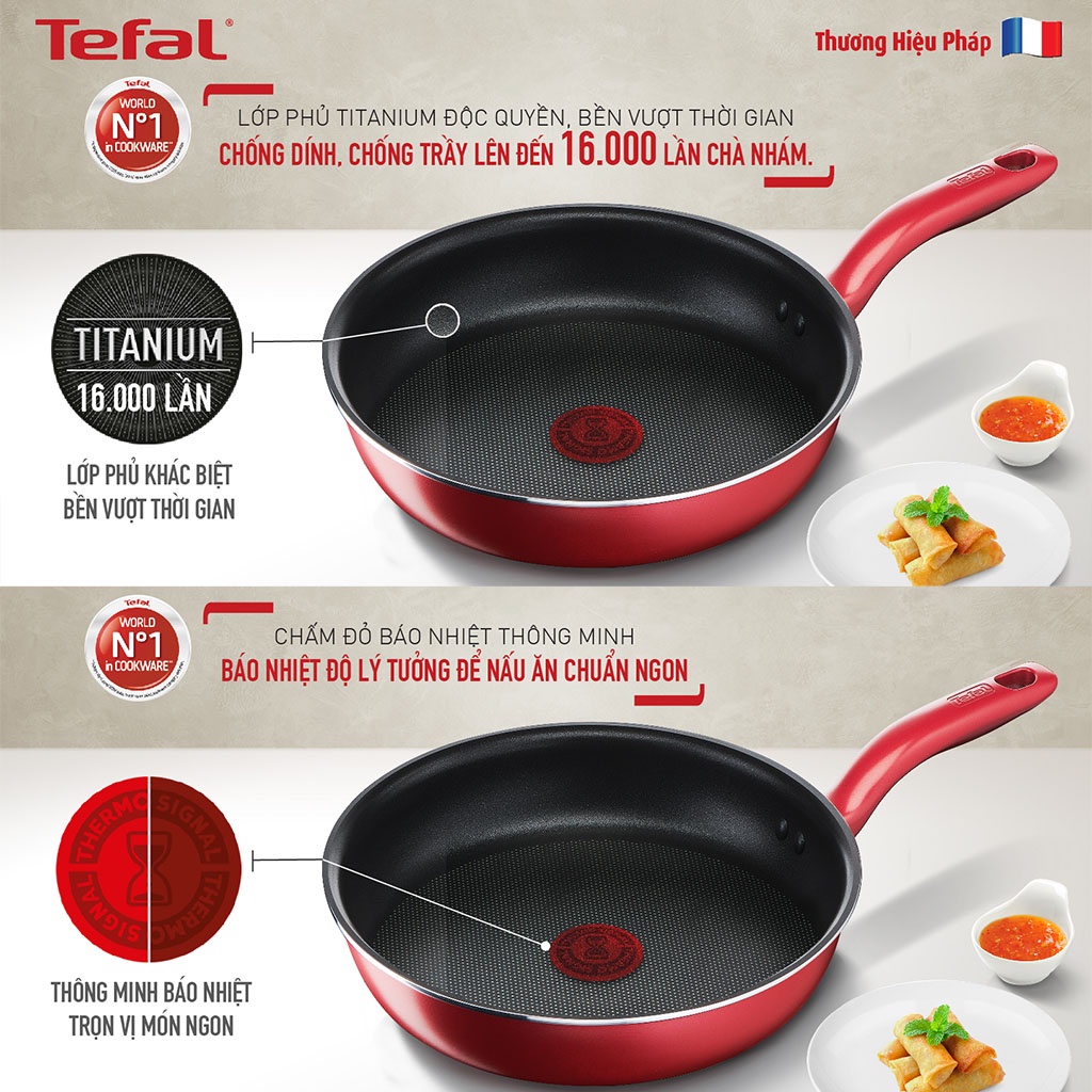 Chảo chiên chống dính đáy từ Tefal So Chef G1350695 đường kính 28cm - Hàng Chính Hãng- Màu Đỏ