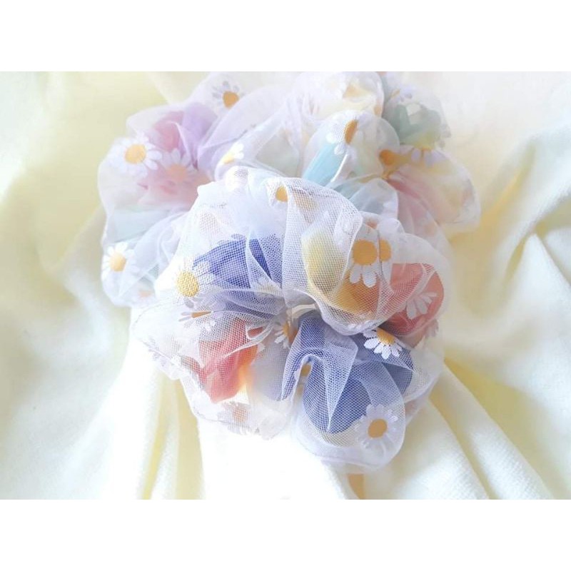 Scrunchies 2 lớp siêu xinh, hoa cúc, nhiều màu, kim tuyến