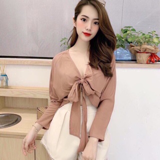 Sét Bộ Đùi Phối Áo Tay Dài Cột Nơ Ngực