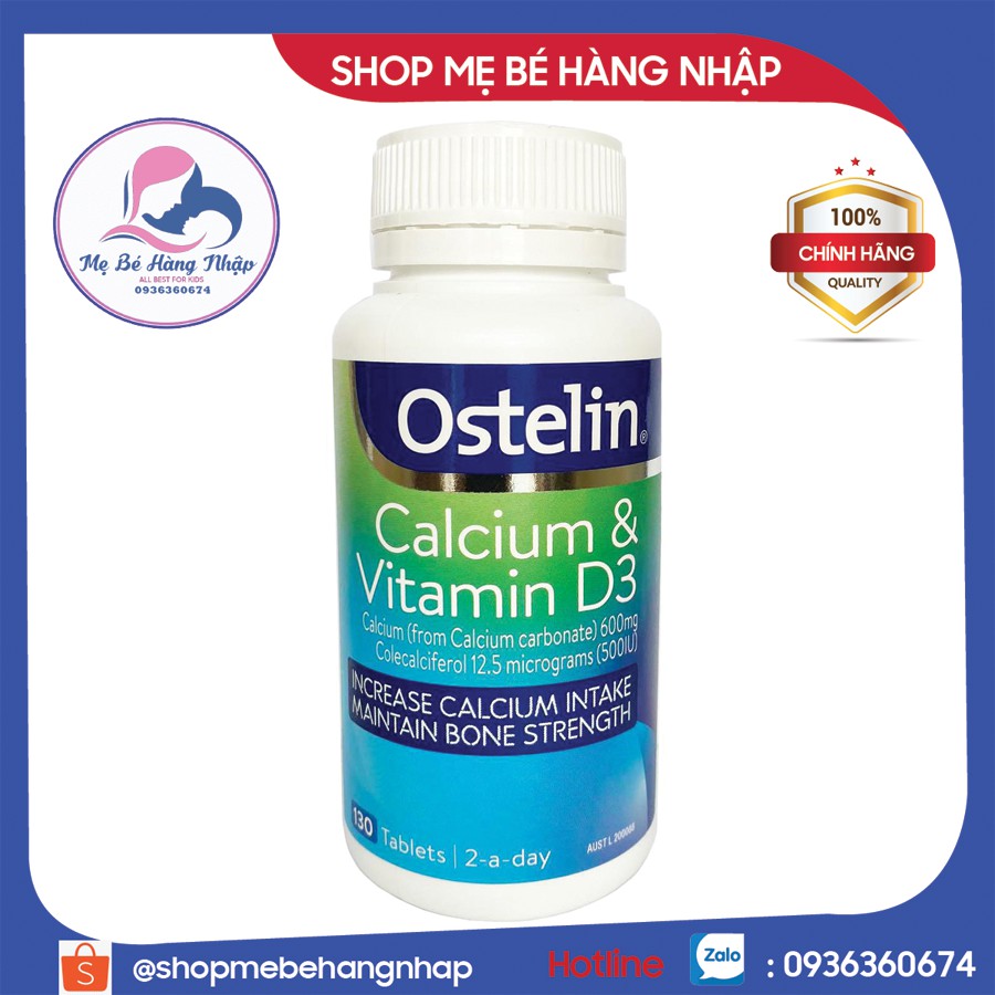 [Mẫu mới] Viên uống bổ sung Canxi và Vitamin D cho người lớn và mẹ bầu, Ostelin Calcium &amp; Vitamin D Úc -130 viên